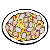 Illustration of Spaghetti alla vongole: Illustration like woodblock print