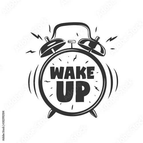 Wake up. Lettering with clock.