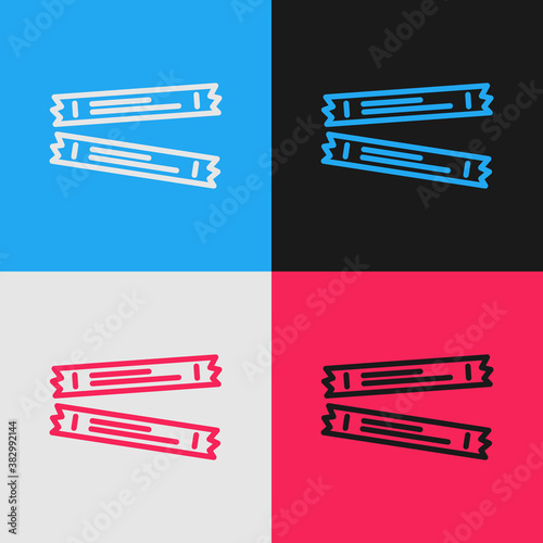 Pop art line Sugar stick packets icon isolated on color background. Blank individual package for bulk food products as coffee, salt, spices. Vector.