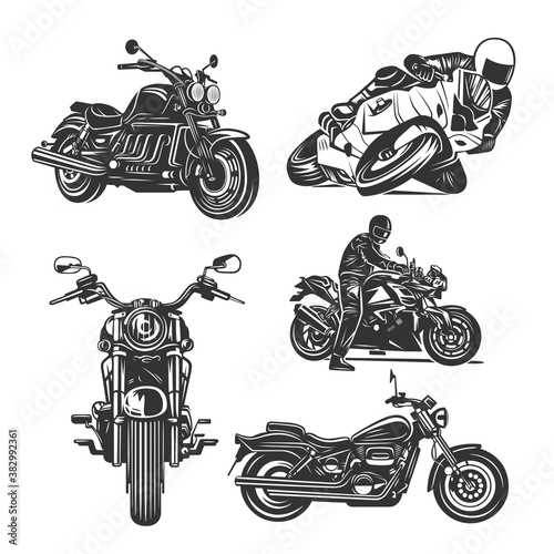 Set of motorcycles illustrations isolated on white background.