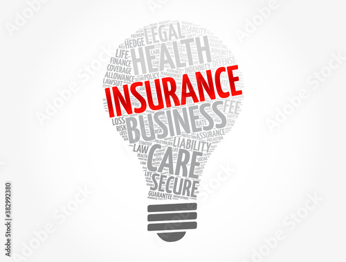 Insurance light bulb word cloud collage, healthcare concept background