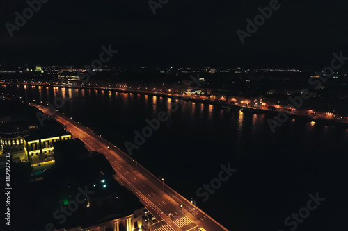 Aerial Townscape of Saint Petersburg City at Night. Kalininsky District