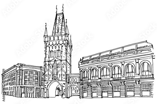 vector sketch of The Powder Tower, Prague, Czech Republic.