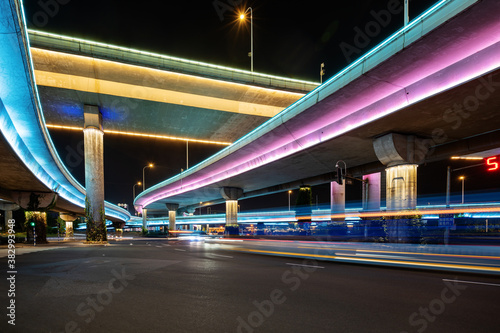 Flyovers and expressways glowing at night in Nanjing, China