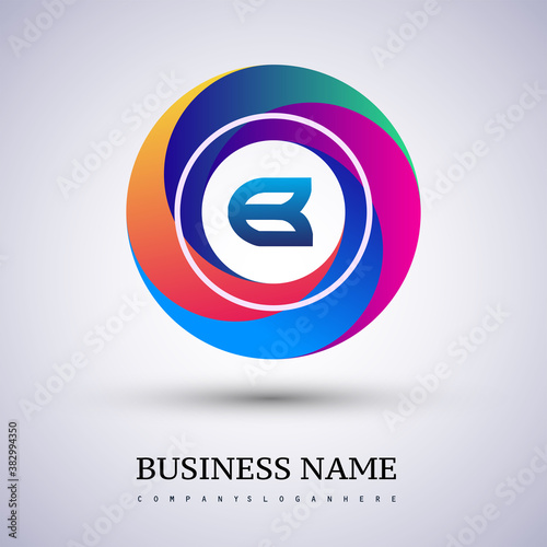 Letter E logo with colorful splash background, letter combination logo design for creative industry, web, business and company.