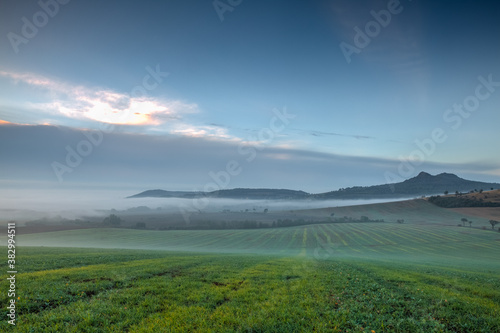 Landscape covered with fog in Central Bohemian Uplands  Czech Republic.