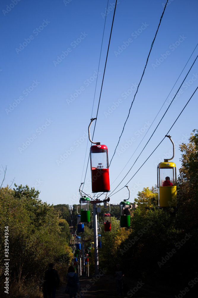 Soviet futuristic cable car in Kharkov in Gorky Park