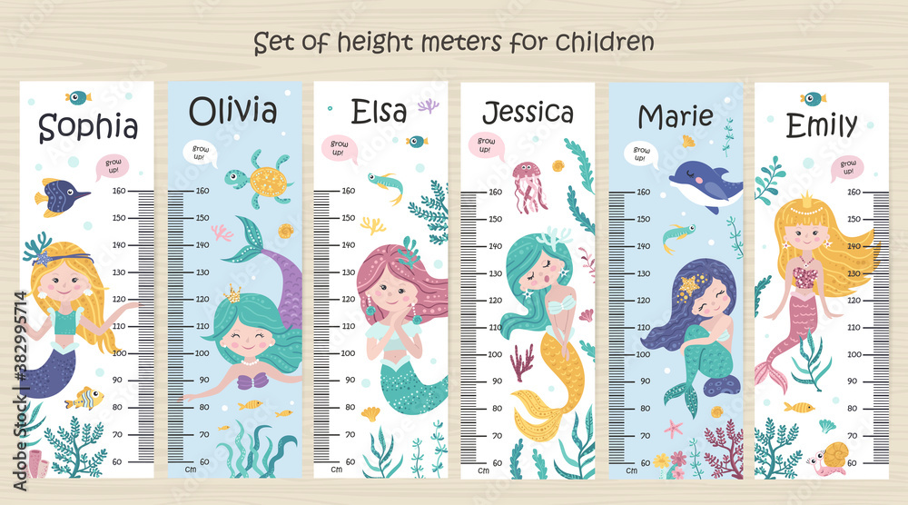 Set of Kids height chart with mermaids