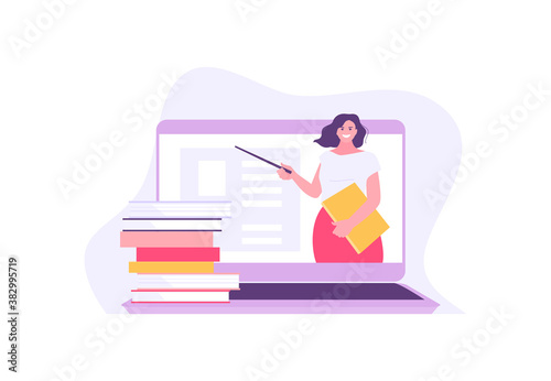 Online training the teacher works remotely. Online education course vector illustration