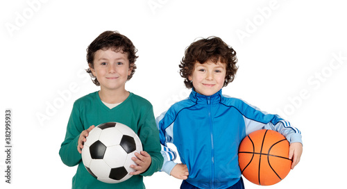 Classmates with soccer and basket balls