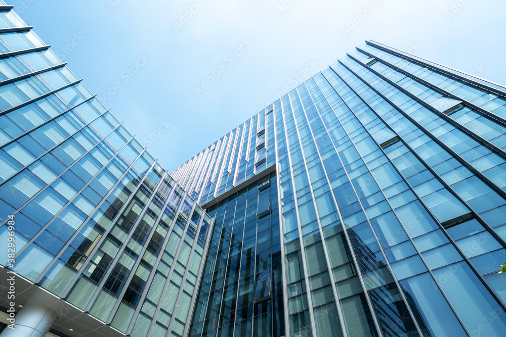 Looking Up Blue Modern Office Building