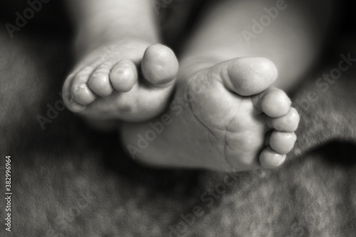 Newborn baby feet. Baby feet closeup