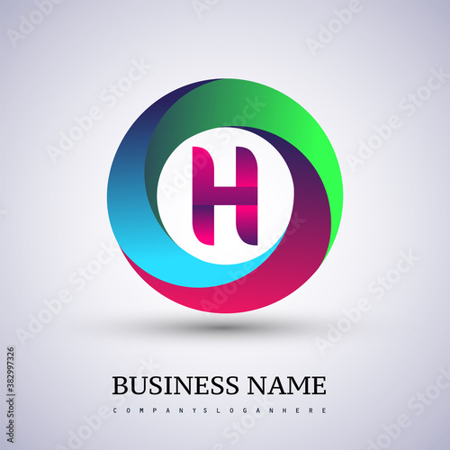 Letter H logo with colorful splash background, letter combination logo design for creative industry, web, business and company.