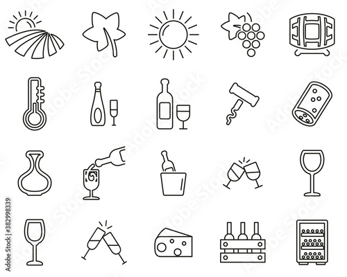 Wine Or Winery Icons Black & White Thin Line Set Big
