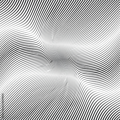 Abstract warped Diagonal Striped Background . Vector curved twisted slanting, waved lines texture 