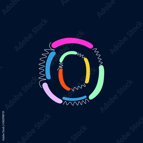 Word O Modern abstract shapes and lines colorful vector alphabet.