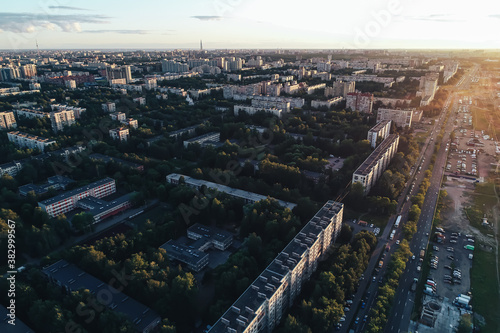 Aerial Townscape of Saint Petersburg City. Kalininsky District