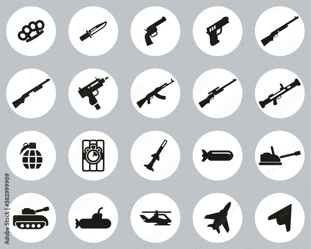 Weapons Icons Black & White Flat Design Circle Set Big