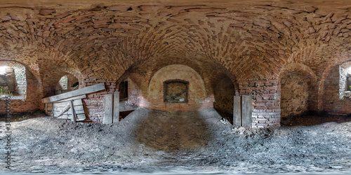 full seamless spherical hdri panorama 360 degrees angle view near in basement of ancient catacombs of castle in equirectangular projection with zenith and nadir, ready for VR virtual reality content photo