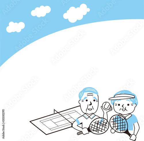 シニア夫婦テニス2色コピースペース