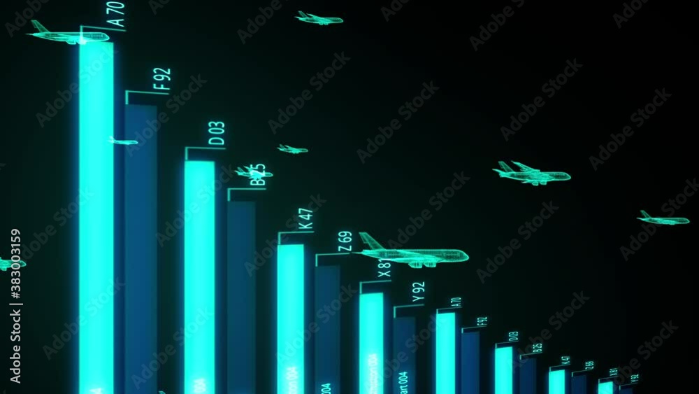 airplane stock market chart down animation