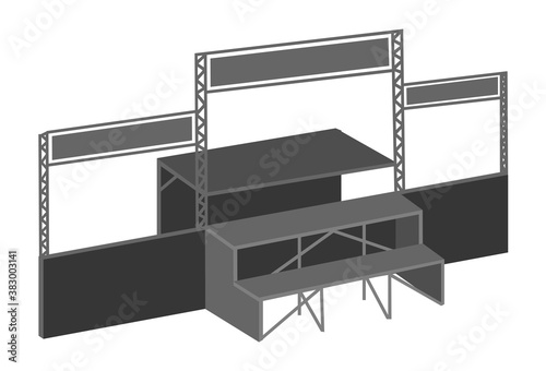 Vector icon of metal collapsible portable outdoor stage. Isometric clipart of the metal structure for concerts, events, symbol for sport maps, etc.