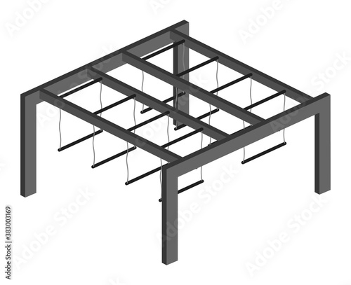 Moving horizontal bar with trapeze for outdoor competitions. Isometric vector icon for sporting events, playground, sports ground. Equipment design element for sport maps, web design, etc.