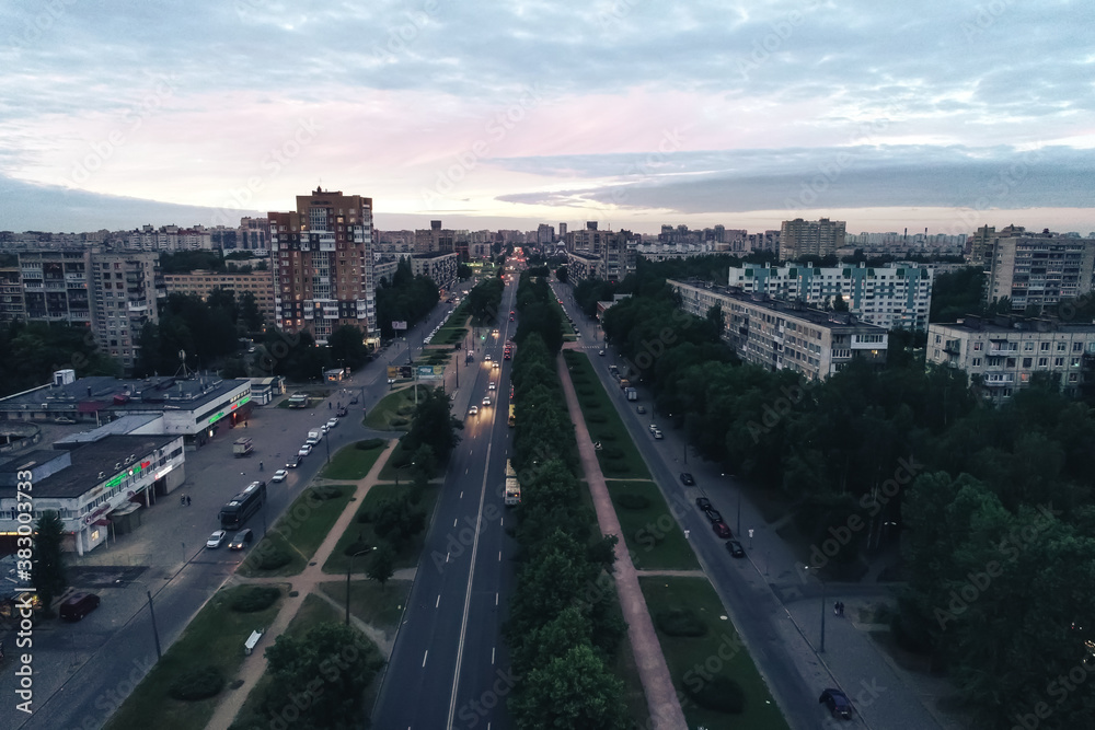 Fototapeta premium Aerial Townscape of Saint Petersburg City. Kalininsky District