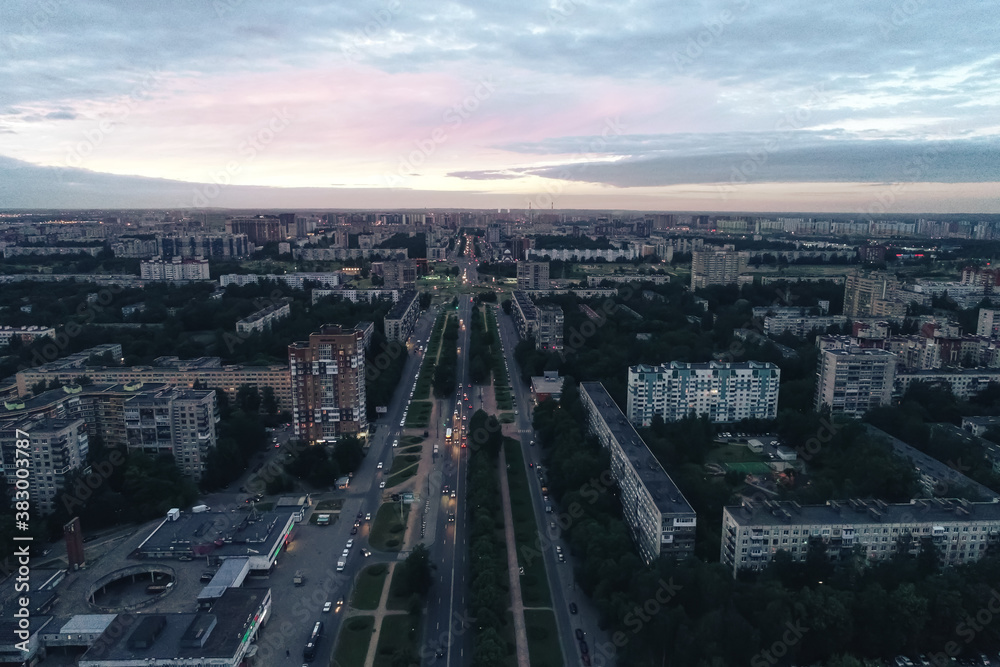 Fototapeta premium Aerial Townscape of Saint Petersburg City. Kalininsky District