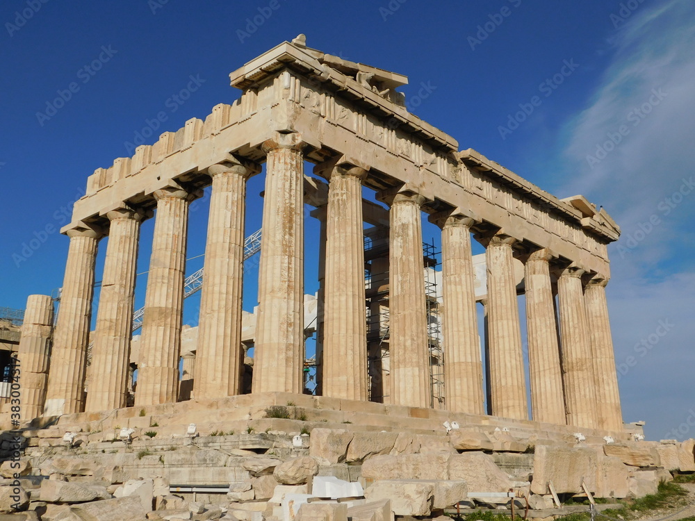 View of the Parthenon, the ancient temple of goddess Athena, in Athens, Greece