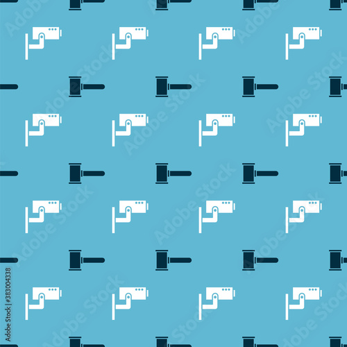 Set Judge gavel and Security camera on seamless pattern. Vector.