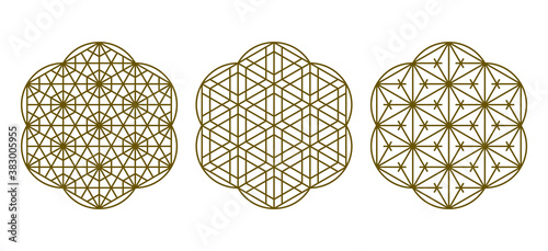 Three design elements based on Japanese decorative art Kumiko zaiku.