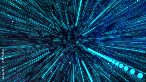 Abstract Simple creative cosmic background. Hyper jump into another galaxy star. Follow Speed of light  neon glowing rays motion. Beautiful colorful explosion  Big bang Moving through stars.