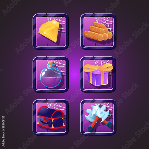 Set of halloween gui icon with frame border for 2d games vector illustration
