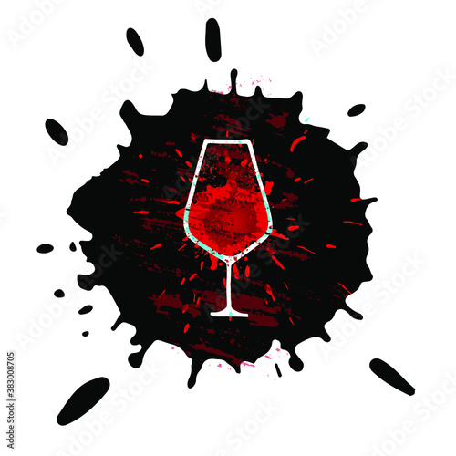 Silhouette of wine glass and abstract drop of red wine. Design for wine list, menu. 