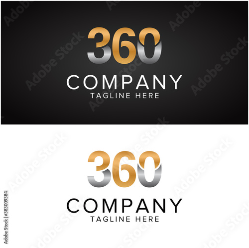 360 media typography vector logo with golden silver shiny carbon color