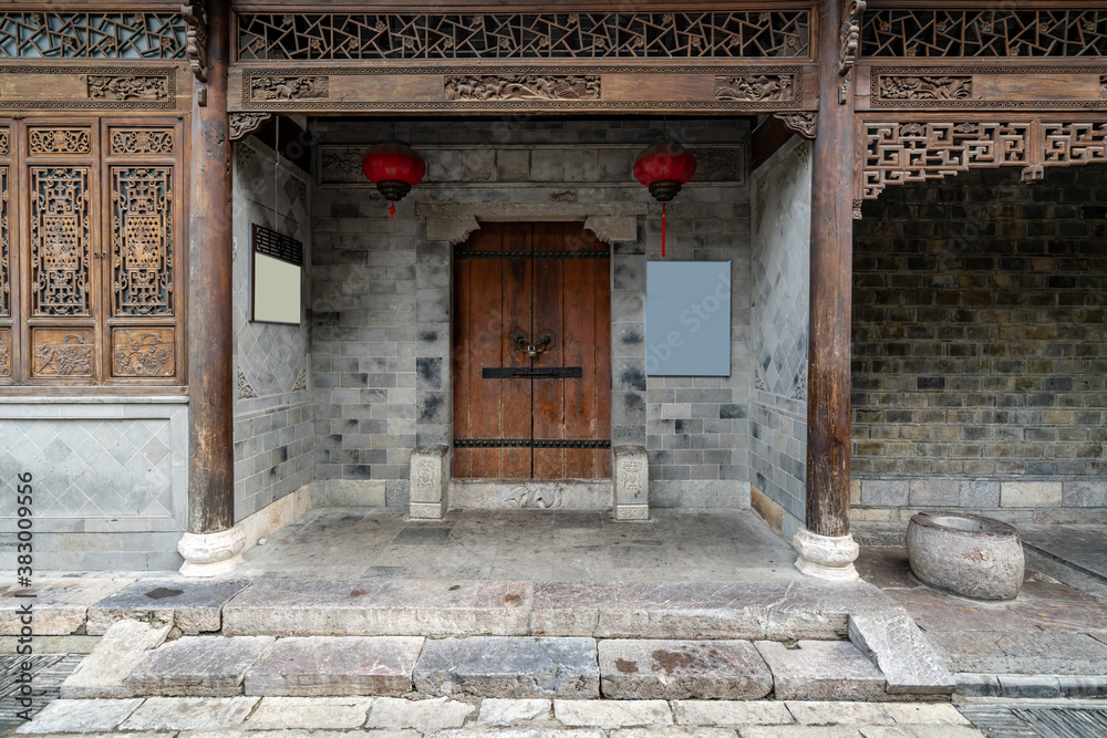 Ancient town street and wooden gate, Nanjing, China