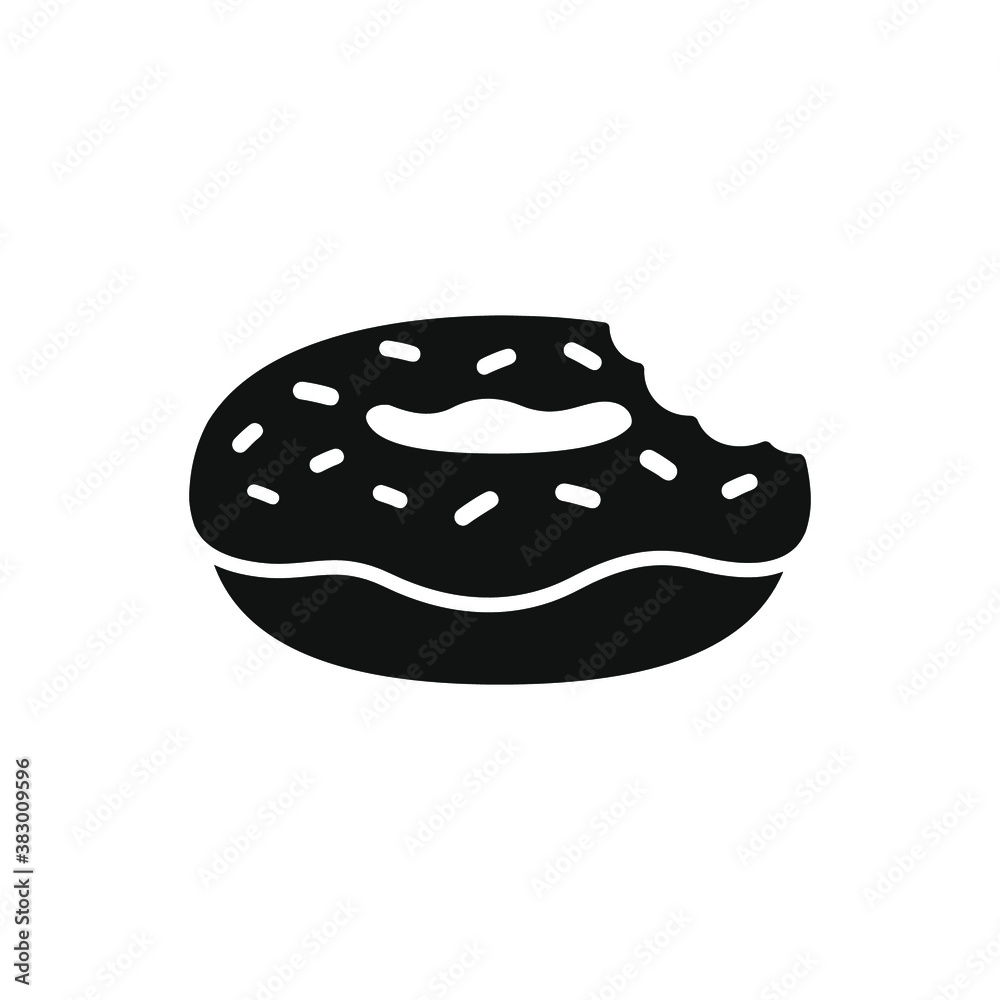 Donut with bite with sprinkles on top silhouette. Simple flat vector icon illustration.