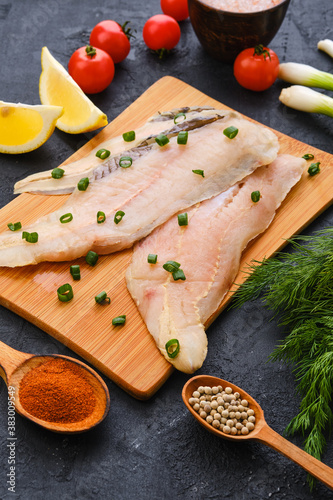 Raw fresh haddock fillet photo