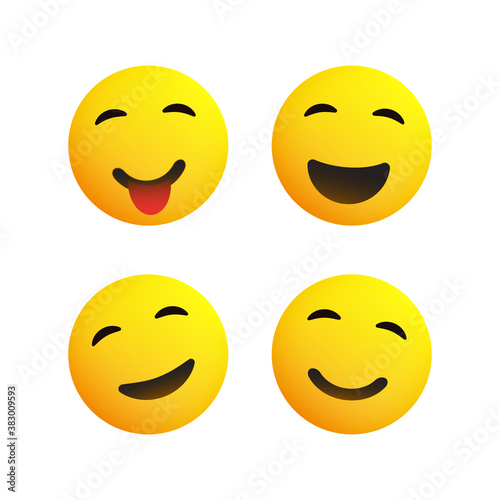 Set of Smiling Emoticons - Simple Shiny Happy Emoticon Clip-Art, Isolated on White Background - Vector Design