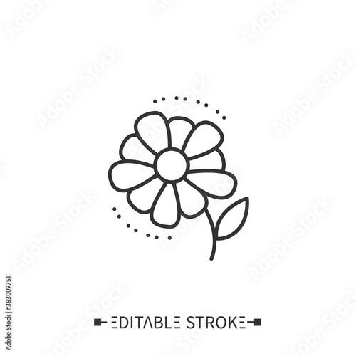 Daisy line icon.Outline drawing. Boho decorative paisley floral element. Rustic  ethnic  indian style. Oriental pattern. Minimalistic henna tattoo sketch. Isolated vector illustration. Editable stroke