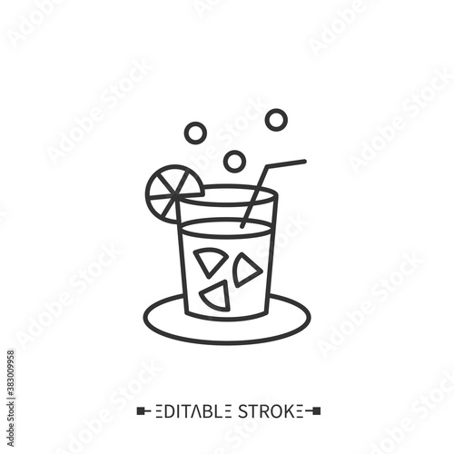 Caipirinha line icon. Brazilian alcoholic cocktail with caches, lime and rope sugar. Brazilian carnival drink. Lemonade. Long drink. National drink. Isolated editable vector illustration