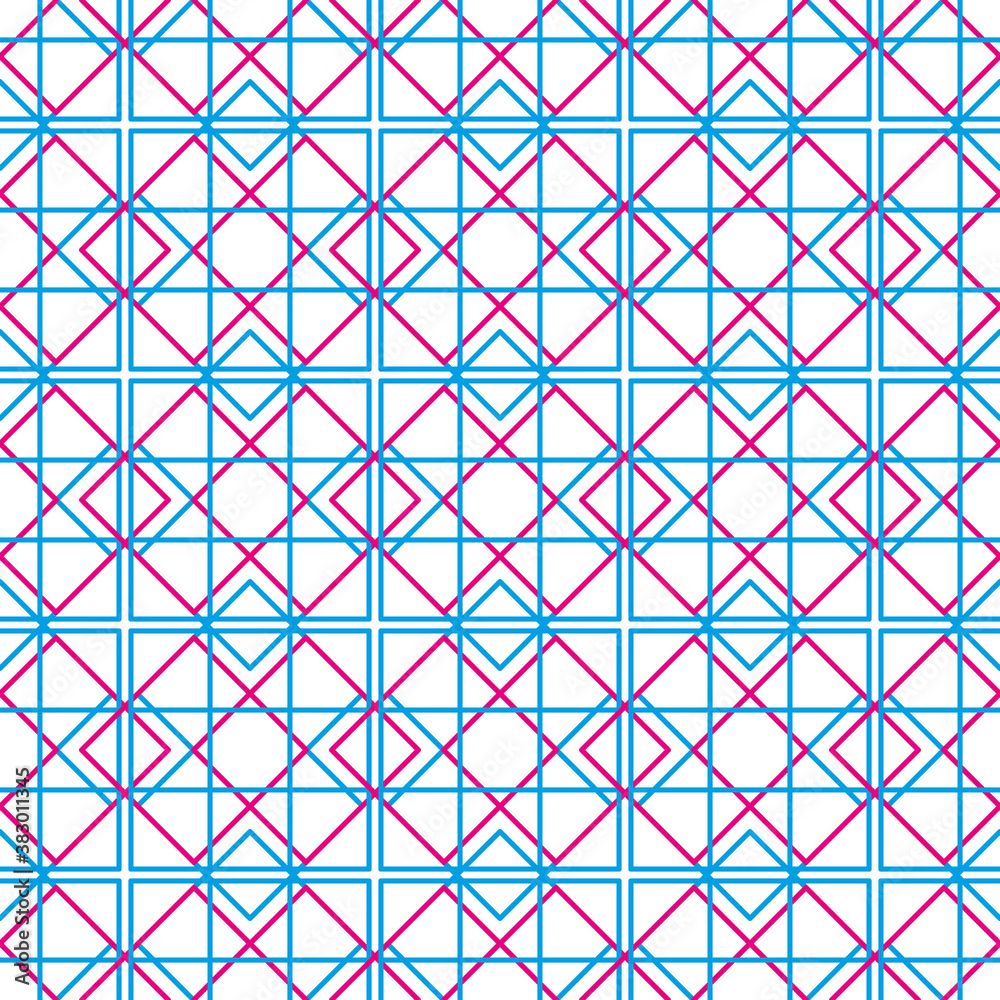 Seamless texture with tartan geometric ornament. Scottish fabric pattern with blue and pink stripes. Vector design for textile and cloth Seamless texture with tartan geometric ornament. Scottish fabric pattern with blue and pink stripes. Vector design for textile and cloth