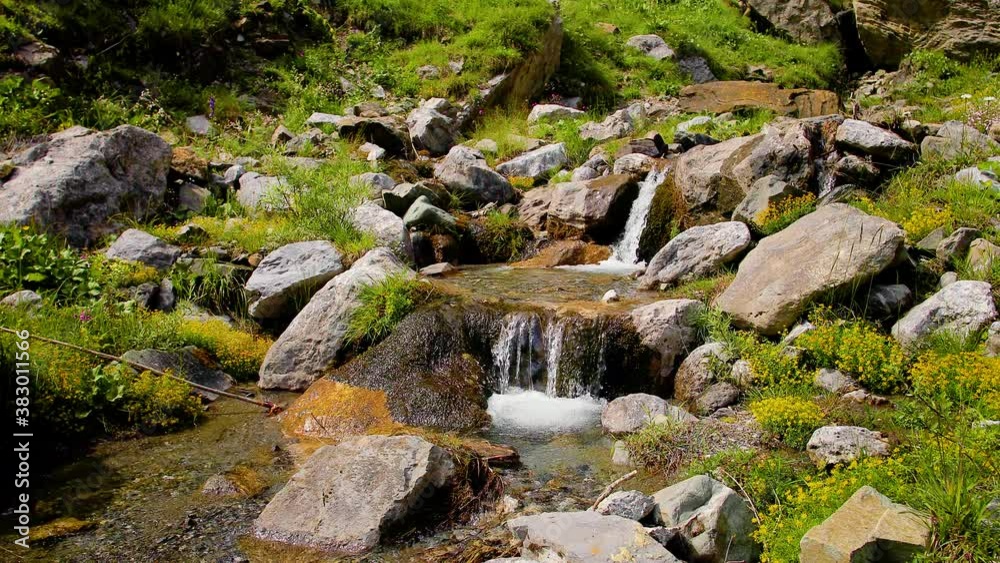 Close up view of small mountain river flowing between rocks in Switzerland. Flowing water in the forest 4K Close up view of small mountain river flowing between rocks in Switzerland. Flowing water in the forest 4K