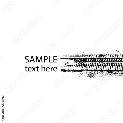 Vector Print Textured Tire Track . Design Element . Car tread silhouette . Mud splash grunge texture. Tyre track banner .