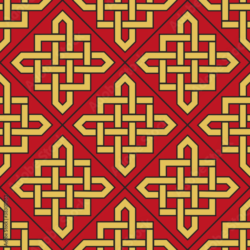 Seamless texture with golden arabic ornament. Vector oriental geometric mosaic pattern