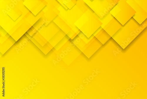 Bright yellow glossy squares abstract tech background. Vector geometric design