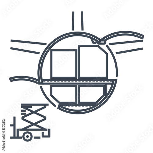Thin line icon cargo containers loaded into freight aircraft