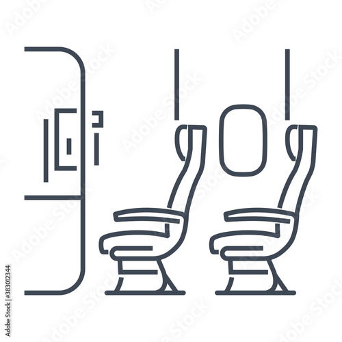 Thin line icon airplane airline seats in the cabin, windows and chair