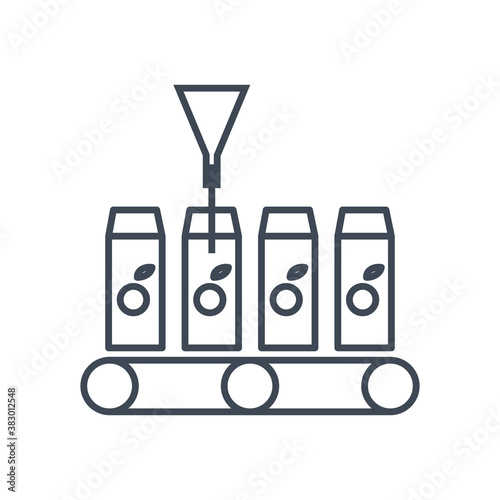 Thin line icon beverages industry, bottling juice, packing